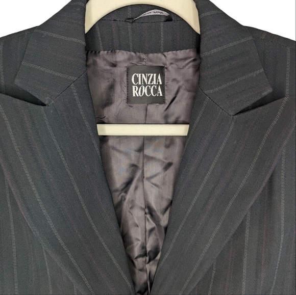 Cinzia Rocca Italian Wool Pinstripe Blazer Black Gray Women’s Size 12 - Picture 11 of 13